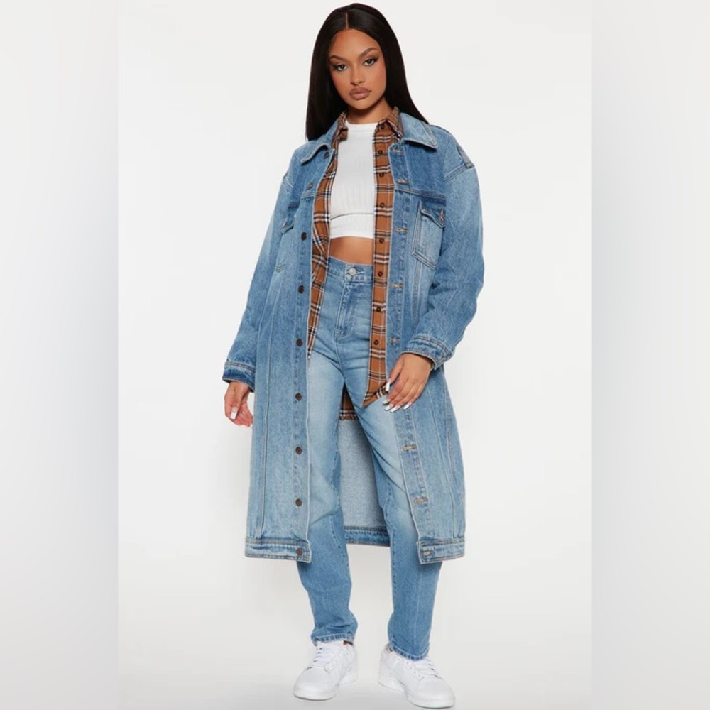 Playback Long Denim Trucker Jacket - Medium Blue Wash